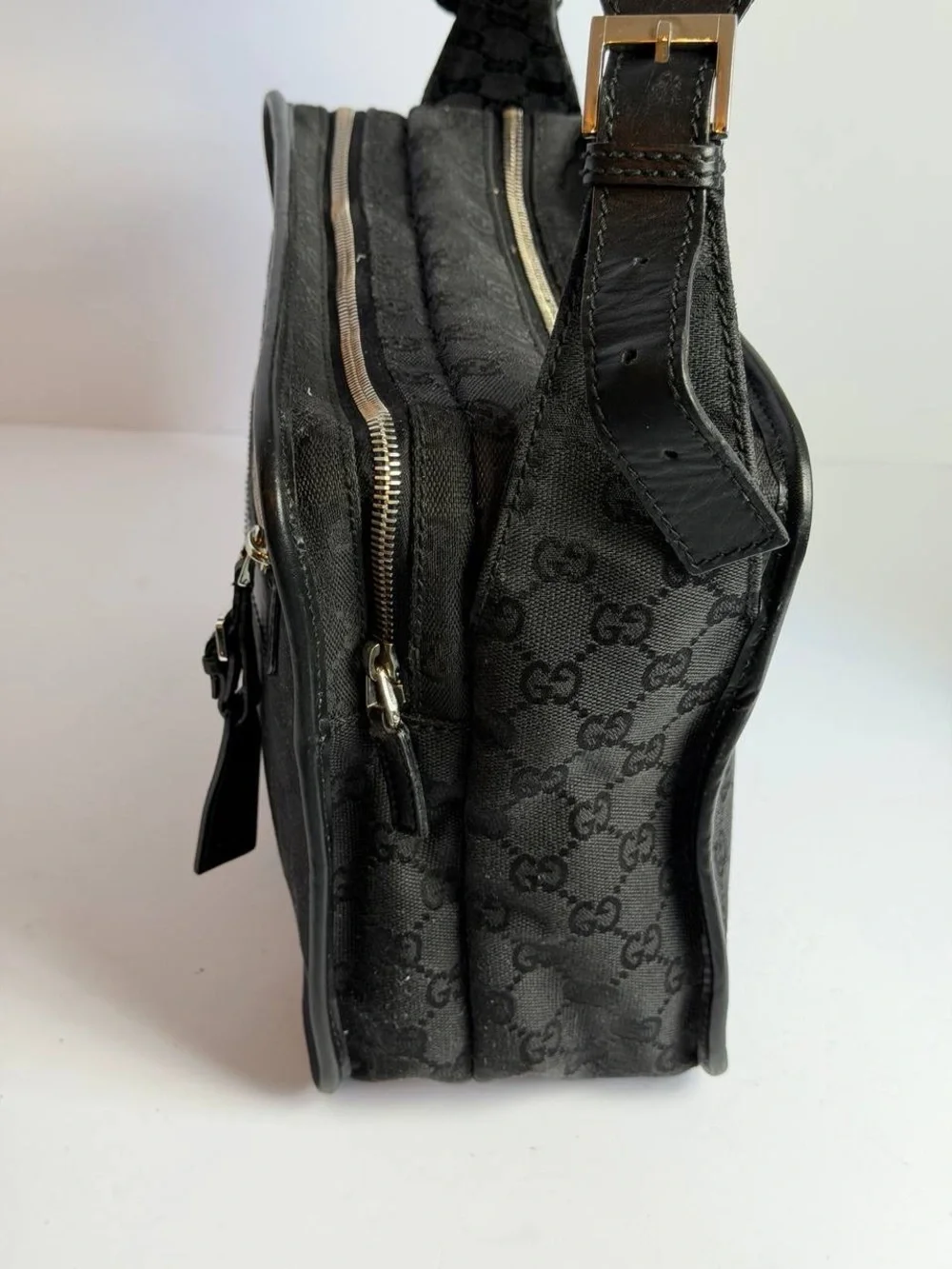 Gucci GG Monogram Canvas/Leather Black Crossbody Shoulder Messenger Bag